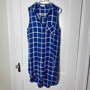 Elan Women's Navy Blue Sleeveless Flannel Plaid Shirt dress Size Medium